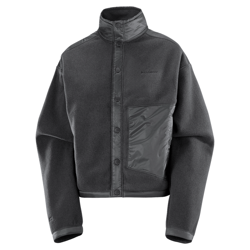 Main view of the Salomon Chroma Fleece Cardigan in Deep Black colourway, women model