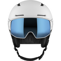 Front view of Salomon Driver Pro Sigma Visor Helmet in White colour, featuring MIPS protection, EPS4D, dial fit system, active ventilation and goggles included