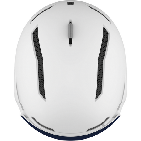 Top view of Salomon Driver Pro Sigma Visor Helmet in White colour, featuring MIPS protection, EPS4D, dial fit system, active ventilation and goggles included
