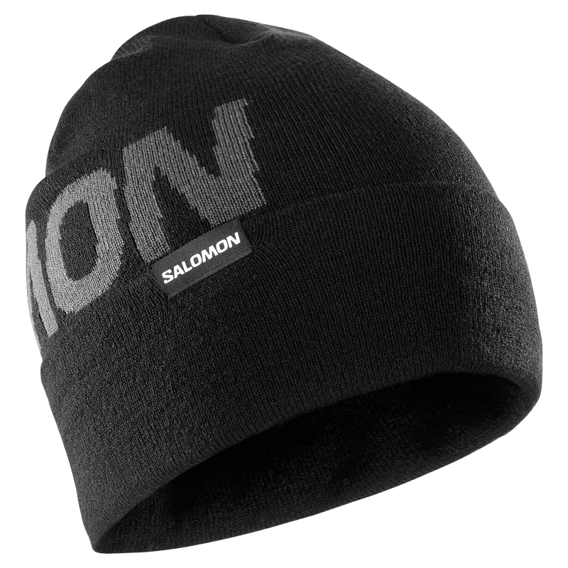 Main view of the Salomon Hermitage Beanie in Deep Black colourway, unisex model