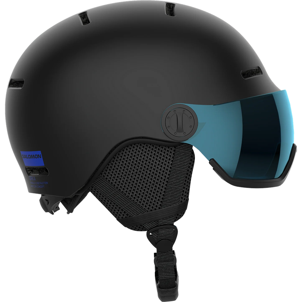 Main view of Salomon Orka Visor Helmet Helmet in Black colour, featuring custom dial adjusment and low-profile shell