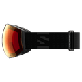 Side view of the Salomon Radium Prime Goggles in Black, Sigma Photo Poppy Red lens, unisex model