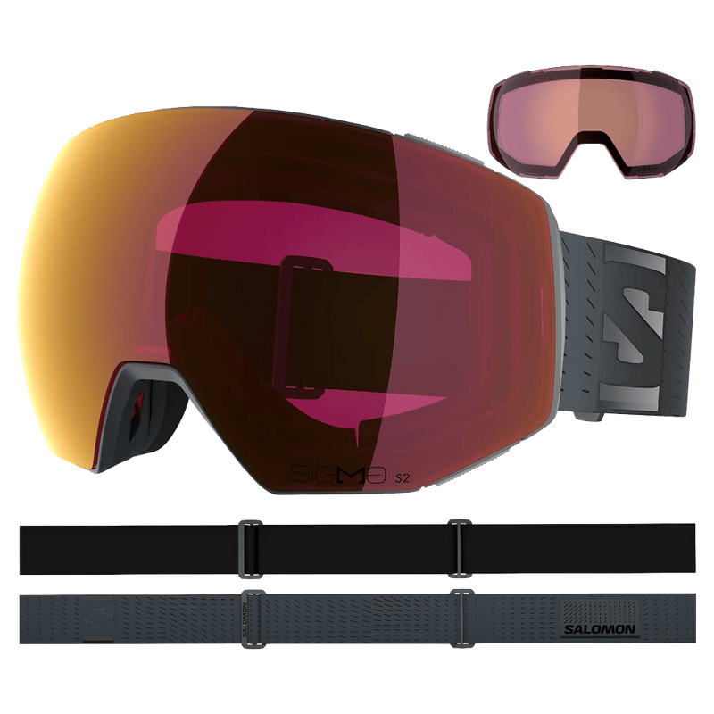 Alternative view of the Salomon Radium Prime Goggles in Ebony, Sigma Photo Poppy Red lens, unisex model