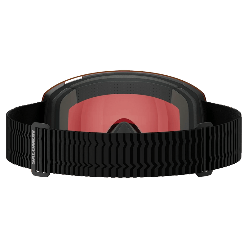 Back view of the Salomon Radium Pro Goggles in Black, Sigma Poppy Red lens, unisex model