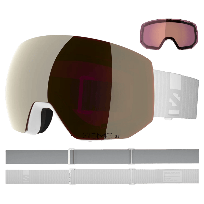 Alternative view of the Salomon Radium Pro Goggles in White, Sigma Black Gold lens, unisex model
