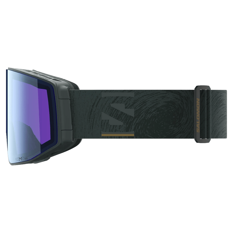 Side view of the Salomon Sentry Prime Photo Goggles in Green Gables, Sigma Photo Sky Blue lens, unisex model