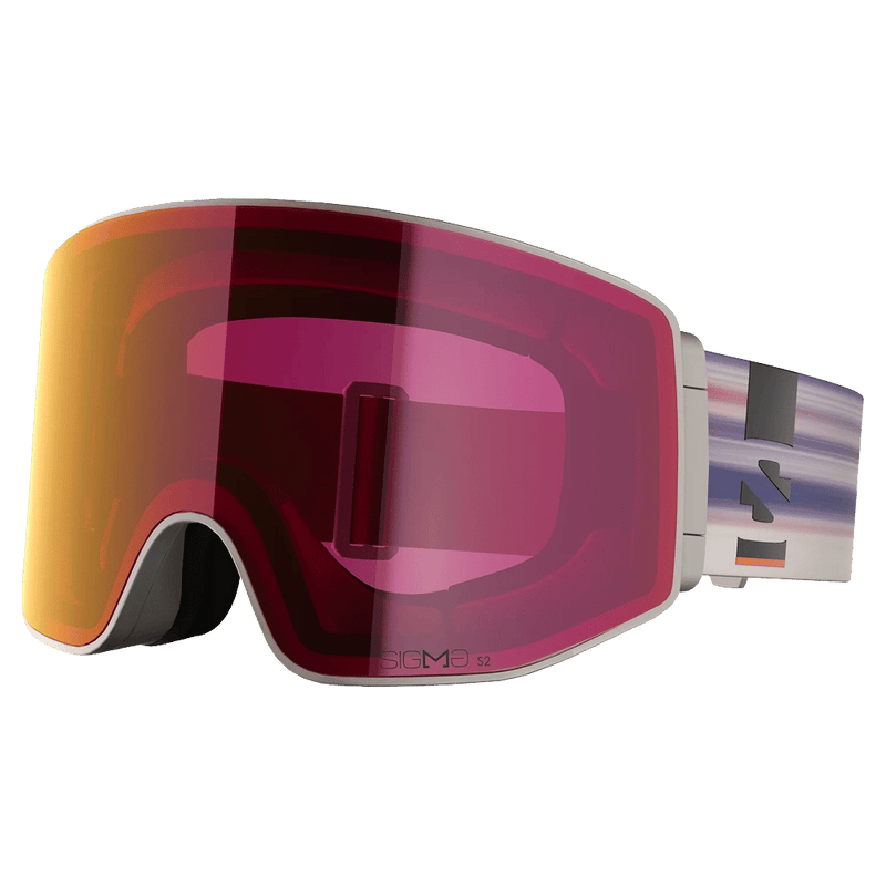 Main view of the Salomon Sentry Prime Goggles in Rainy Day, Sigma Poppy Red lens, unisex model