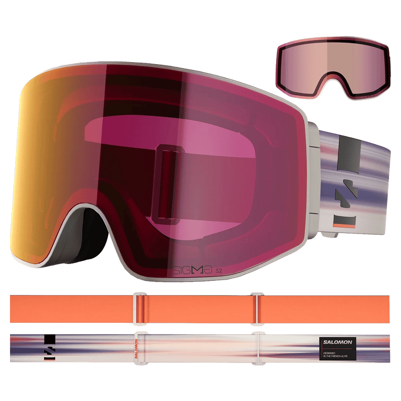 Alternative view of the Salomon Sentry Prime Goggles in Rainy Day, Sigma Poppy Red lens, unisex model