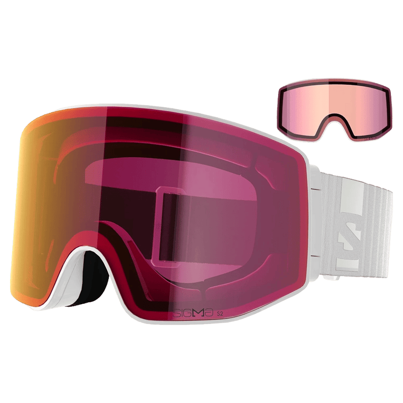 Alternative view of the Salomon Sentry Prime Goggles in White, Sigma Poppy Red lens, unisex model