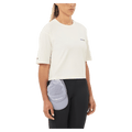 Front view of the Salomon Short SS Relaxed Tee in White colourway, women model