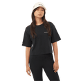 Front view of the Salomon Short Tee in Deep Black colourway, women model
