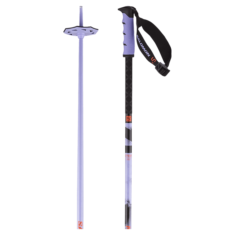 Close view of the Salomon Steep Pro S3 Ski Poles in Violet Tulip Black colourway, unisex model