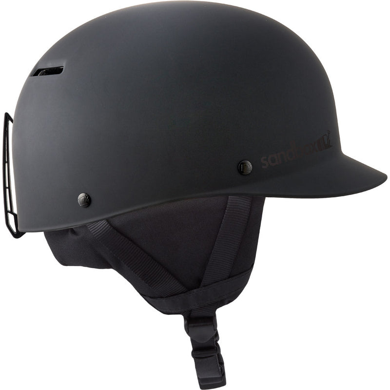 Main view of Sanbox Classic 1.0 Helmet in Black colour, featuring removable goggle clip and ear pads