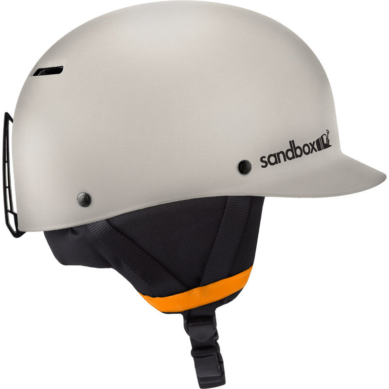 Main view of Sanbox Classic 1.0 Helmet in Dune colour, featuring removable goggle clip and ear pads