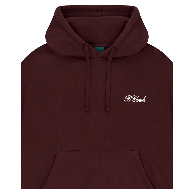 View of Barney Cools Scribe Hood in colour Oxblood.