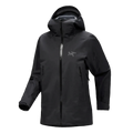 Front view of the Sentinel Ski Jacket in Black featuring a storm hood with toggle adjustment, side and arm zip pockets, zippered under arm vent and adjustable sleeve cuffs.