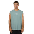 Man wearing Silent Theory's Emb Muscle Tee in steel colourway