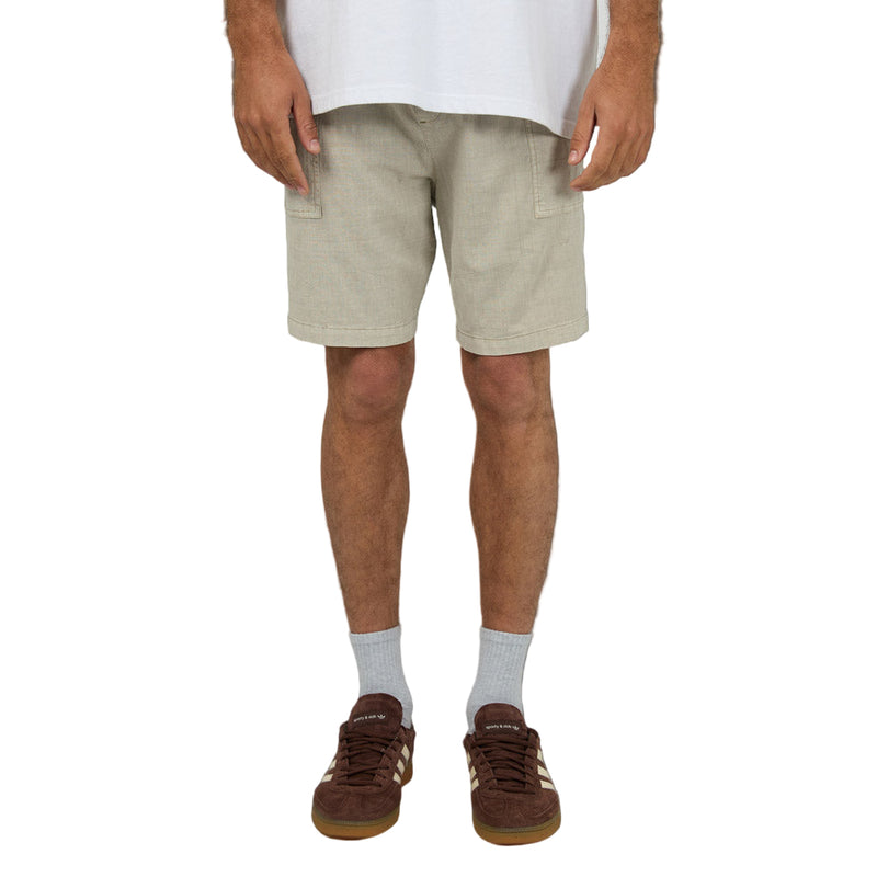 Front view of Man wearing Silent Theory Patch Pocket Shorts in brown colourway