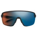 Fornt view of the Smith Bobcat Sunglasses in Matte Black, ChromaPop Glacier Photochromic Copper Blue Mirror lens, unisex model