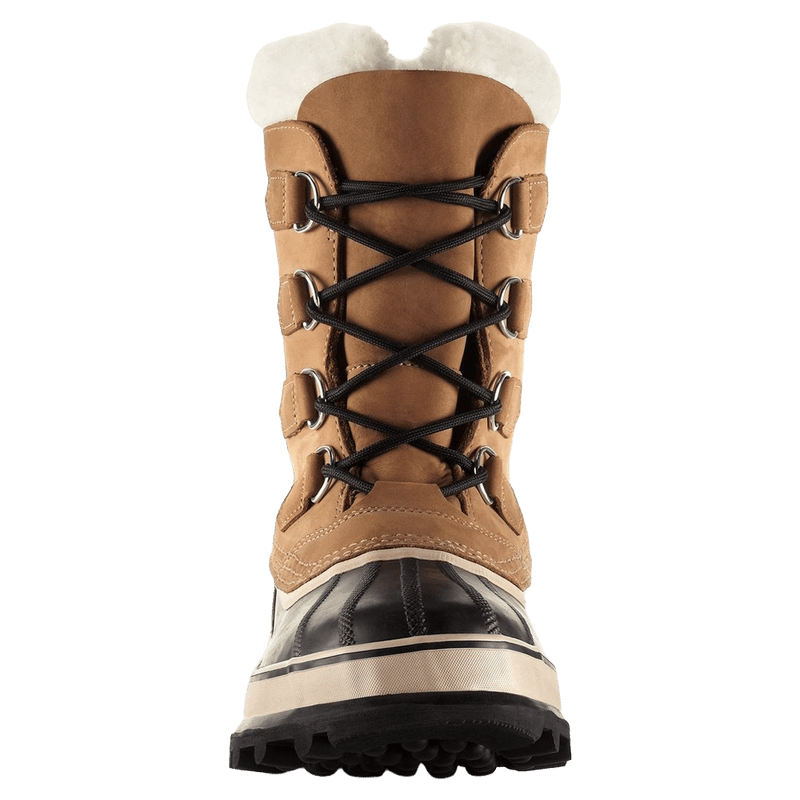 Front view of the Sorel Caribou Apres Boots in buff colourway, men model