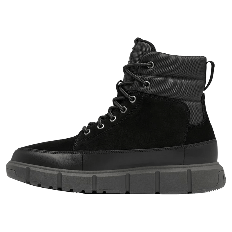 Side view of the Sorel Explorer III Apres Boots in Black Jet colourway, men model