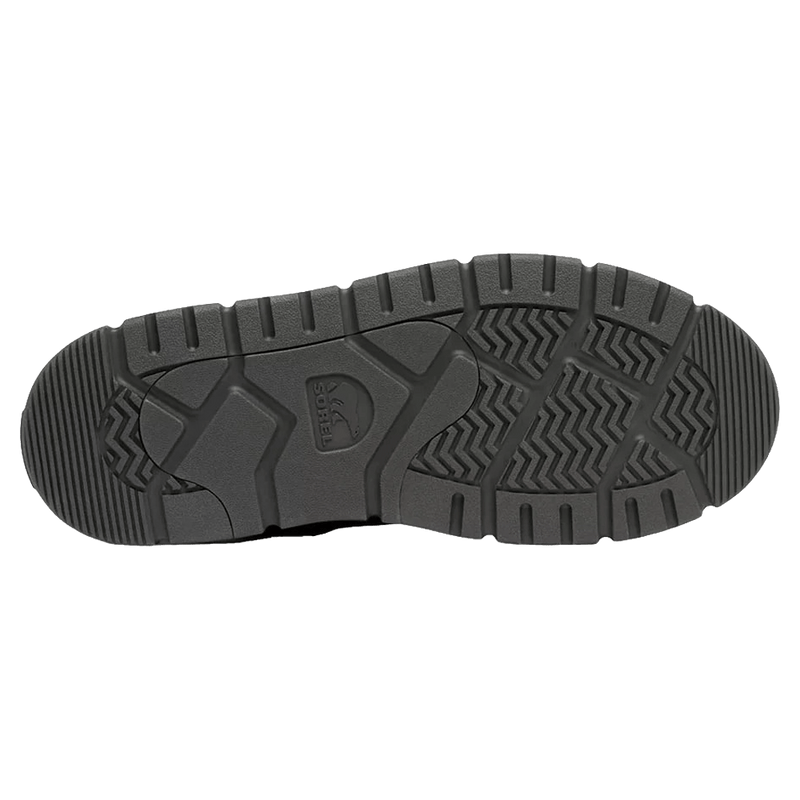 Sole view of the Sorel Explorer III Apres Boots in Black Jet colourway, men model
