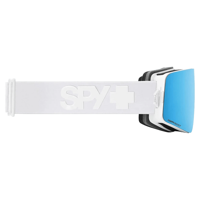 Side view of the Spy Marauder Elite Goggles in Matte White, Bronze Happy Blue Spectra Mirror + LL Gray Green Red Spectra Mirror lens, unisex model