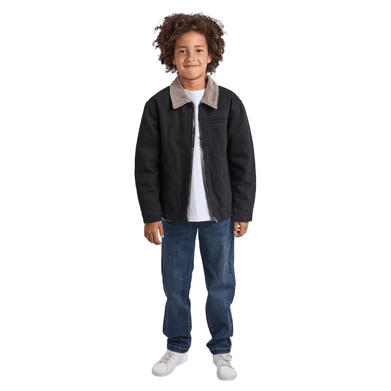 Full-body view of the St Goliath Barn Jacket in Black colourway, kids's model