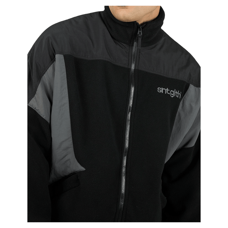 Close view of the St Goliath EDM Jacket in Black colourway, men's model