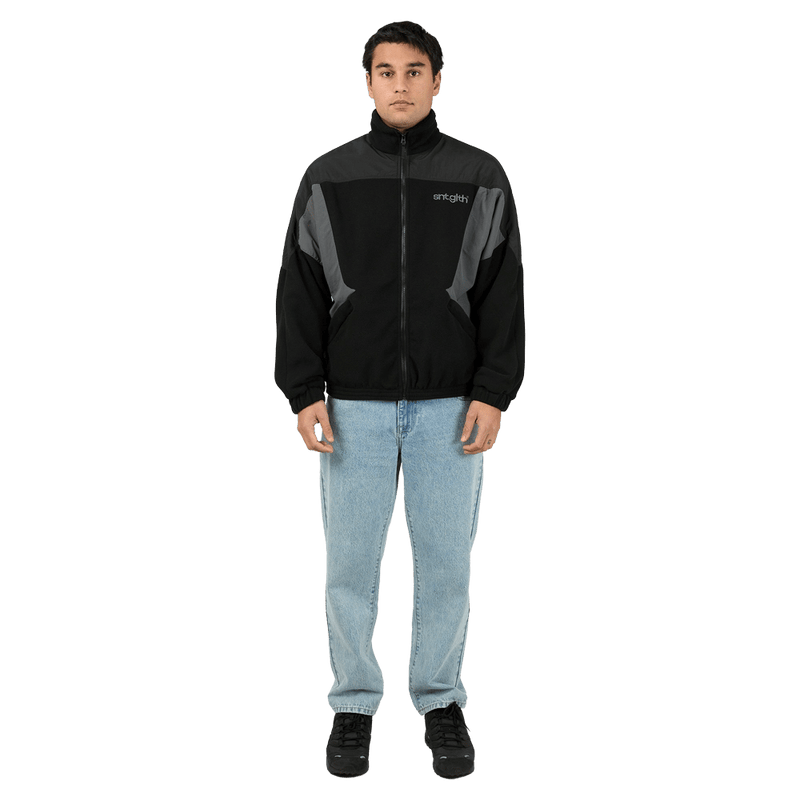 Full-body view of the St Goliath EDM Jacket in Black colourway, men's model
