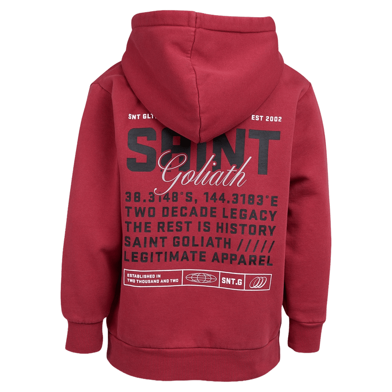 Back view of the St Goliath Upside Hoodie in Red colourway, kids's model
