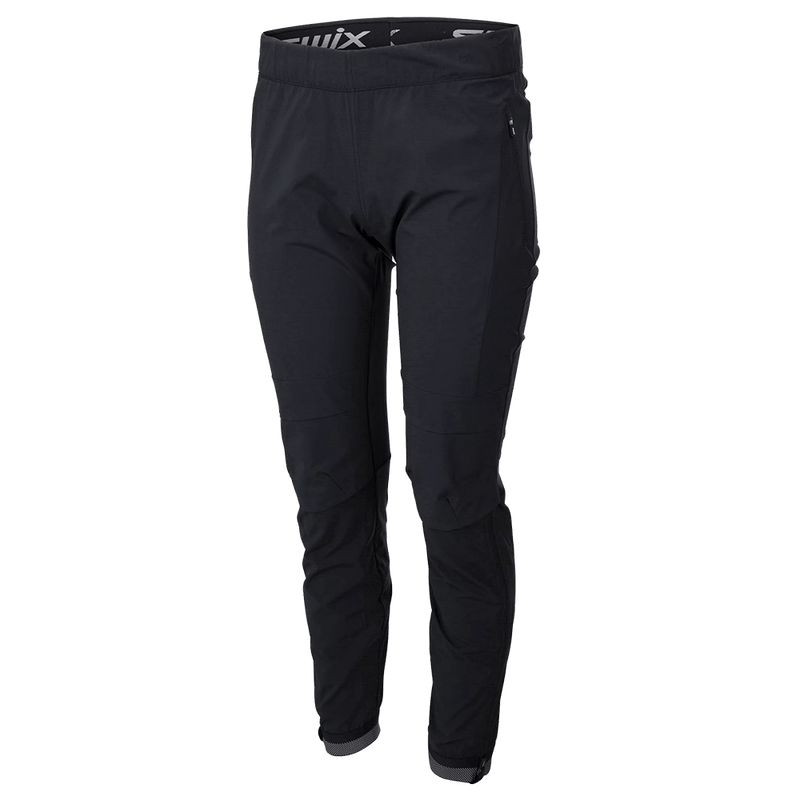 Women's black Swix Infinity Cross Country Pants with a zippered hip pocket and branded elastic waistband.