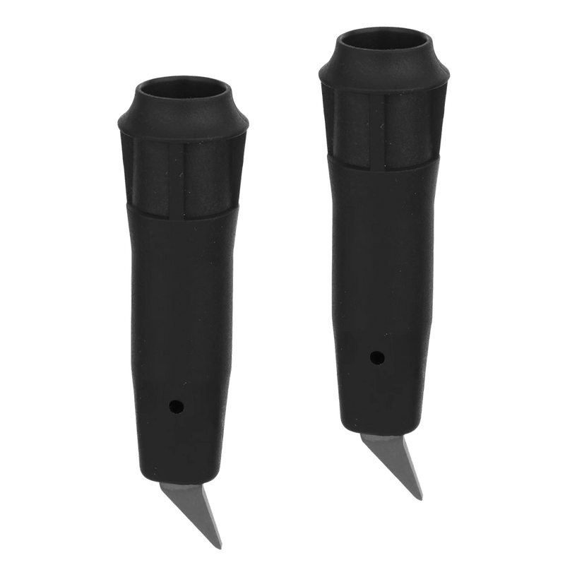 Pair of black Swix roller ski tips with sharp metal spikes and plastic ferrules.
