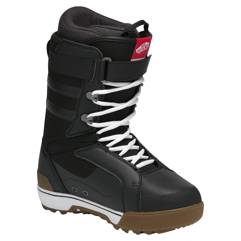 Side view of the Vans Hi-Standar Pro Snowboard Boots in Black and White colourway, men model