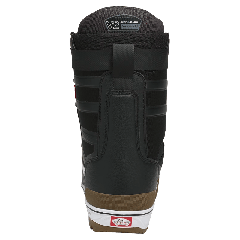 Back view of the Vans Hi-Standar Pro Snowboard Boots in Black and White colourway, men model