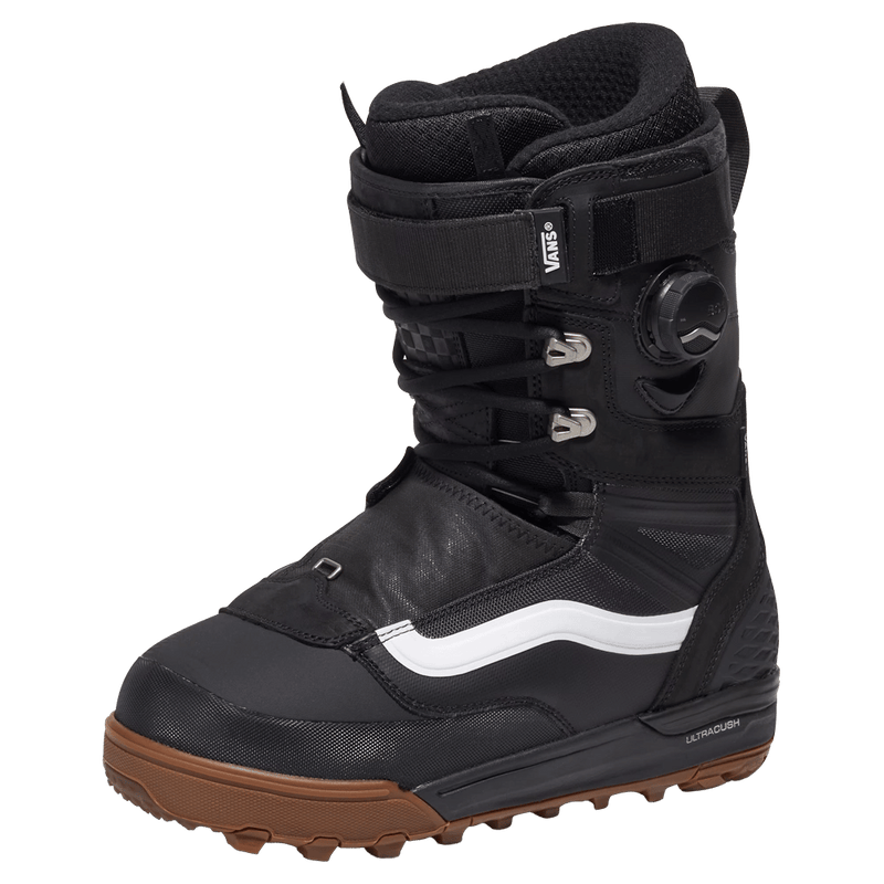 Main view of the Vans Infuse Snowboard Boots in Black and White colourway, unisex model