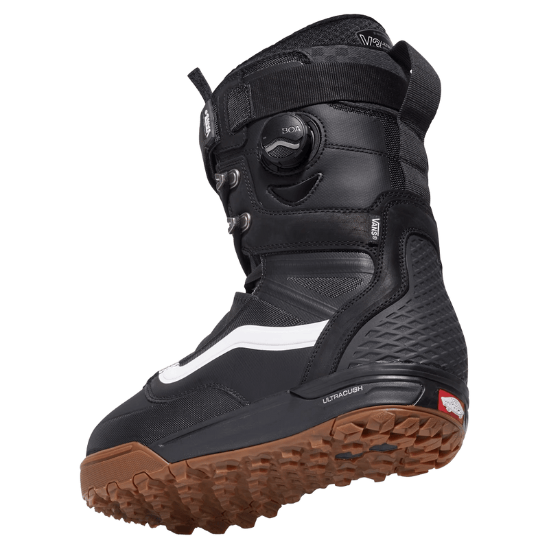 Back view of the Vans Infuse Snowboard Boots in Black and White colourway, unisex model