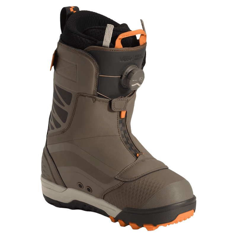 Side view of the Vans Verse Range Edition Snowboard Boots in Walnut colourway, unisex model
