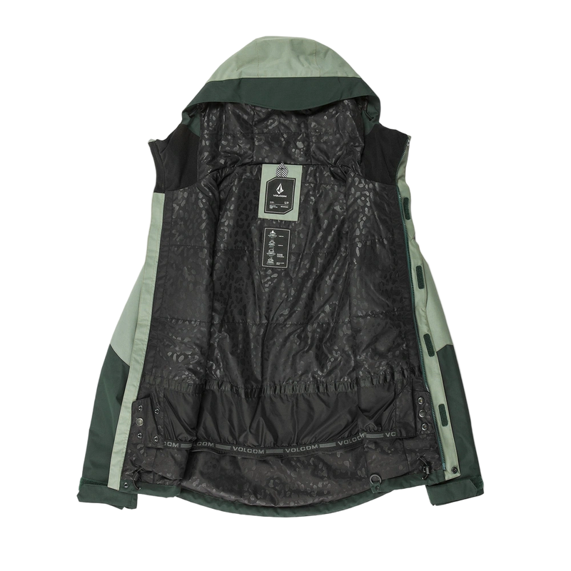 Open jacket view of the Volcom 2026 Bolt Ins Jacket in Scarab colourway, women's model.