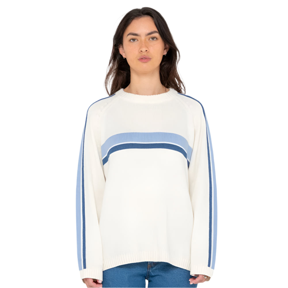 White Lines Long Sleeve Crew Neck Knit Jumper