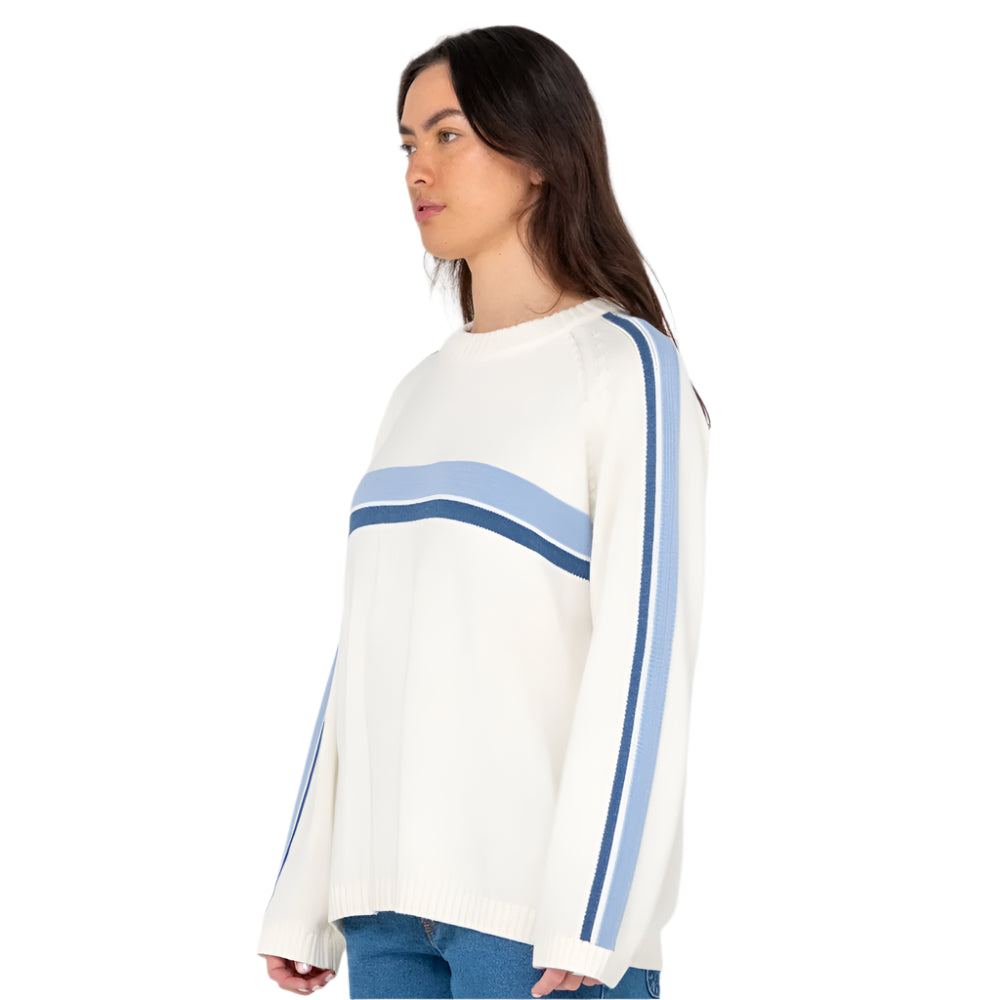 White Lines Long Sleeve Crew Neck Knit Jumper