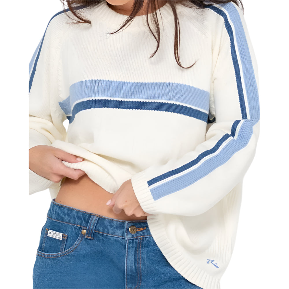 White Lines Long Sleeve Crew Neck Knit Jumper
