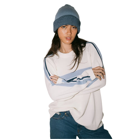White Lines Long Sleeve Crew Neck Knit Jumper