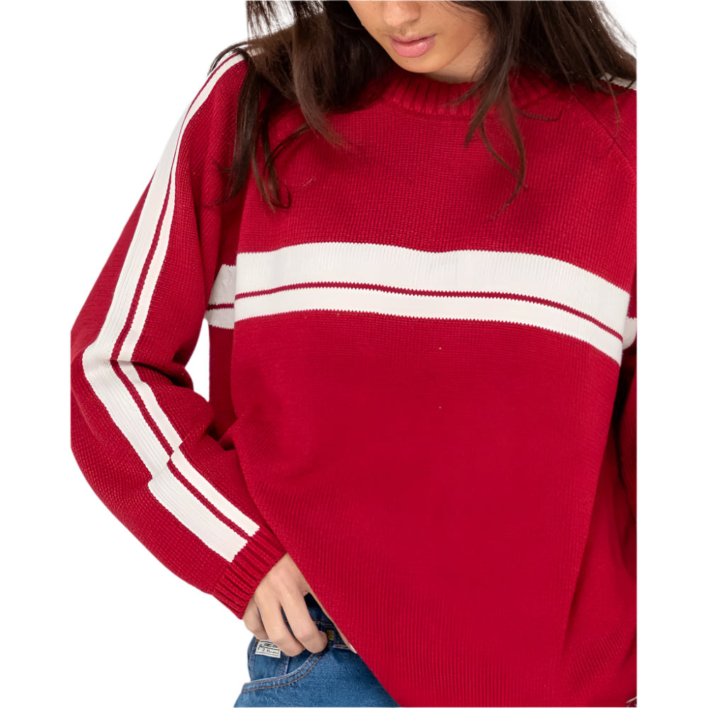 White Lines Long Sleeve Crew Neck Knit Jumper