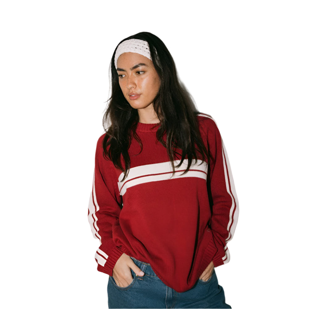 White Lines Long Sleeve Crew Neck Knit Jumper