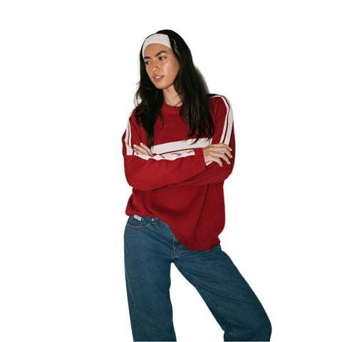 White Lines Long Sleeve Crew Neck Knit Jumper