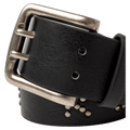 Buckle view of womens Rusty Tease Leather Stud Belt in colour Black