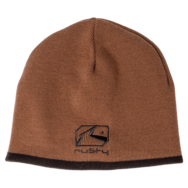 View of Rusty Square Eye Reversible Beanie in colour Pinecone