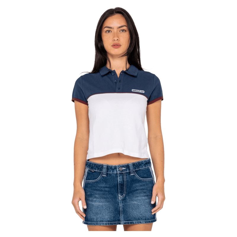 View on girl in Rusty Insert Dad Joke Baby Polo Tee - Kids in colour Multi