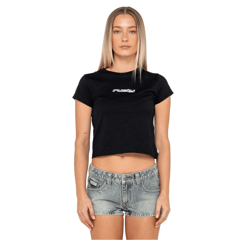 View on women in Rusty Rusty Core Relaxed Mini Tee in colour Black